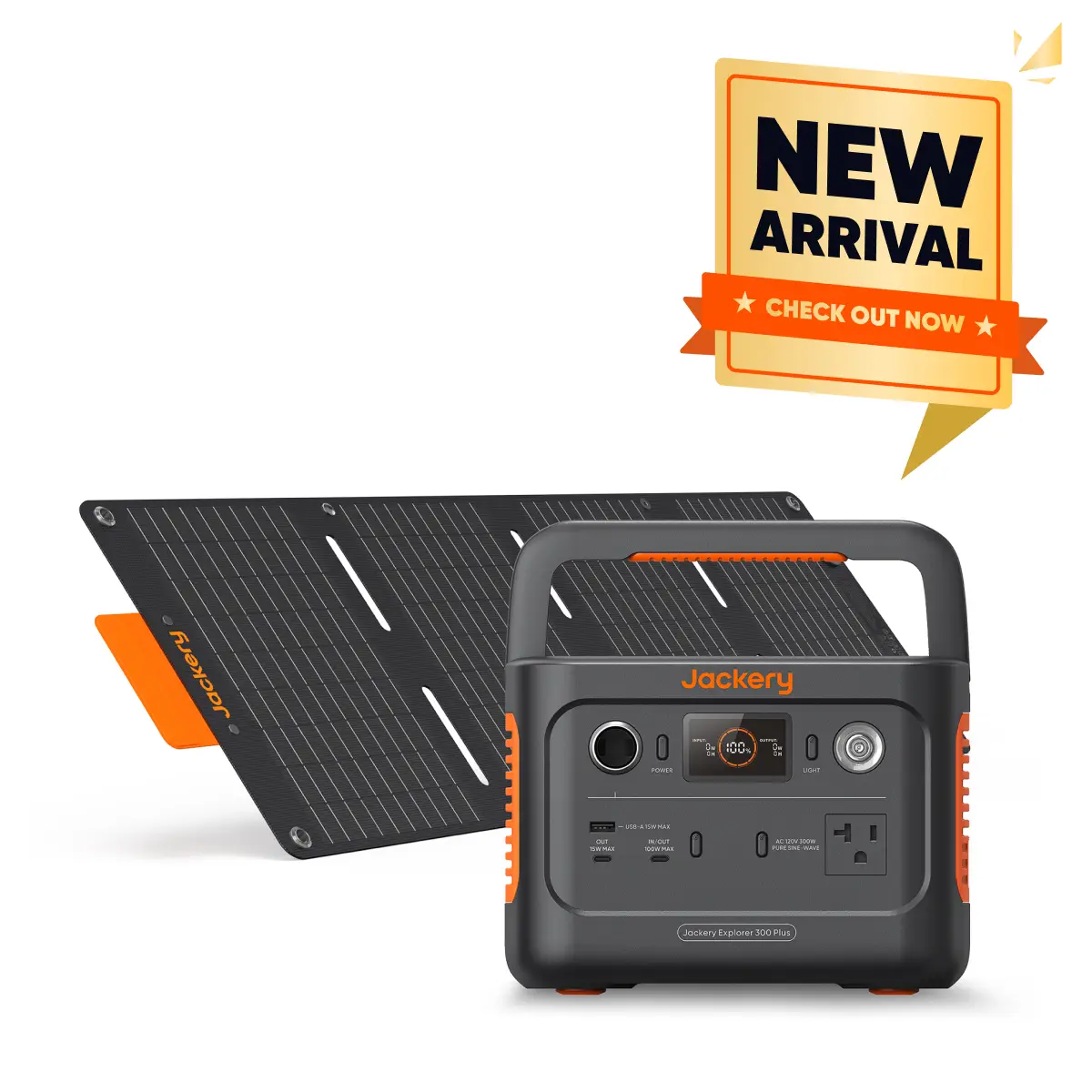 Jackery Solar Generator 300 Plus Portable Power Station with 40W Book-sized Solar Panel For Summer Travel, 288Wh Backup LiFePO4 Battery, 300W AC Outle
