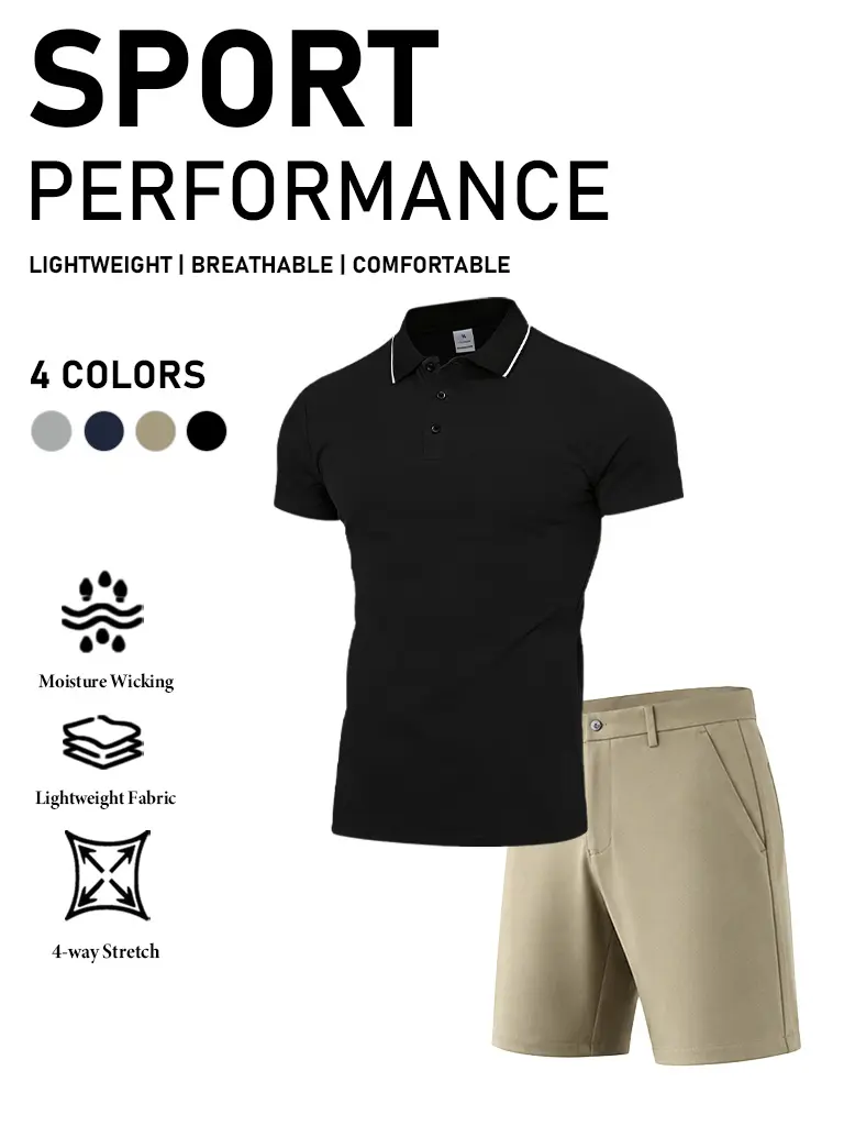 2-Piece Men’s Quick-Dry Golf Polo & Shorts Set | Lightweight Moisture-Wicking Athletic Outfit, Casual Short-Sleeve Set for Work