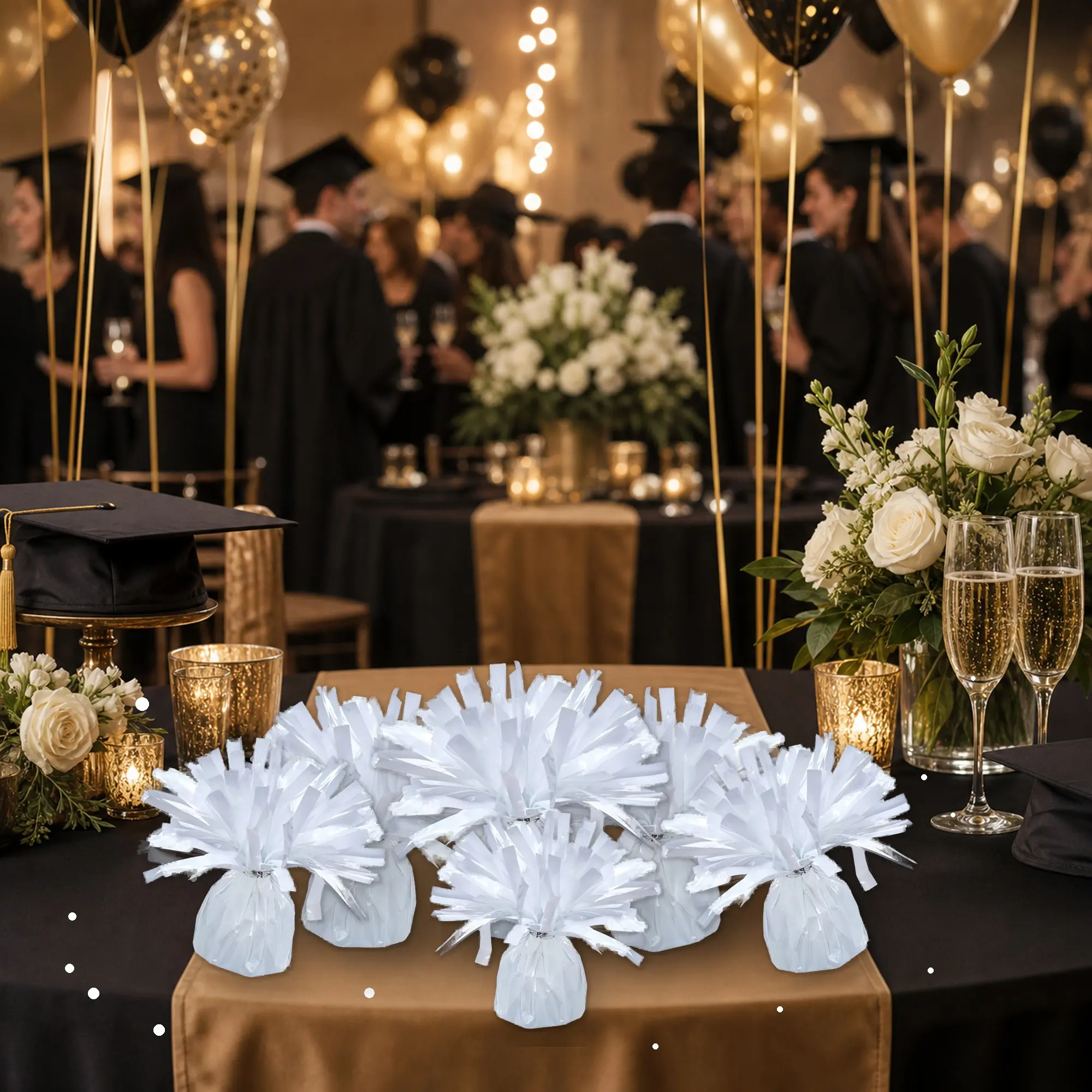 White Balloon Base Weights 6 Pack Decoration Set