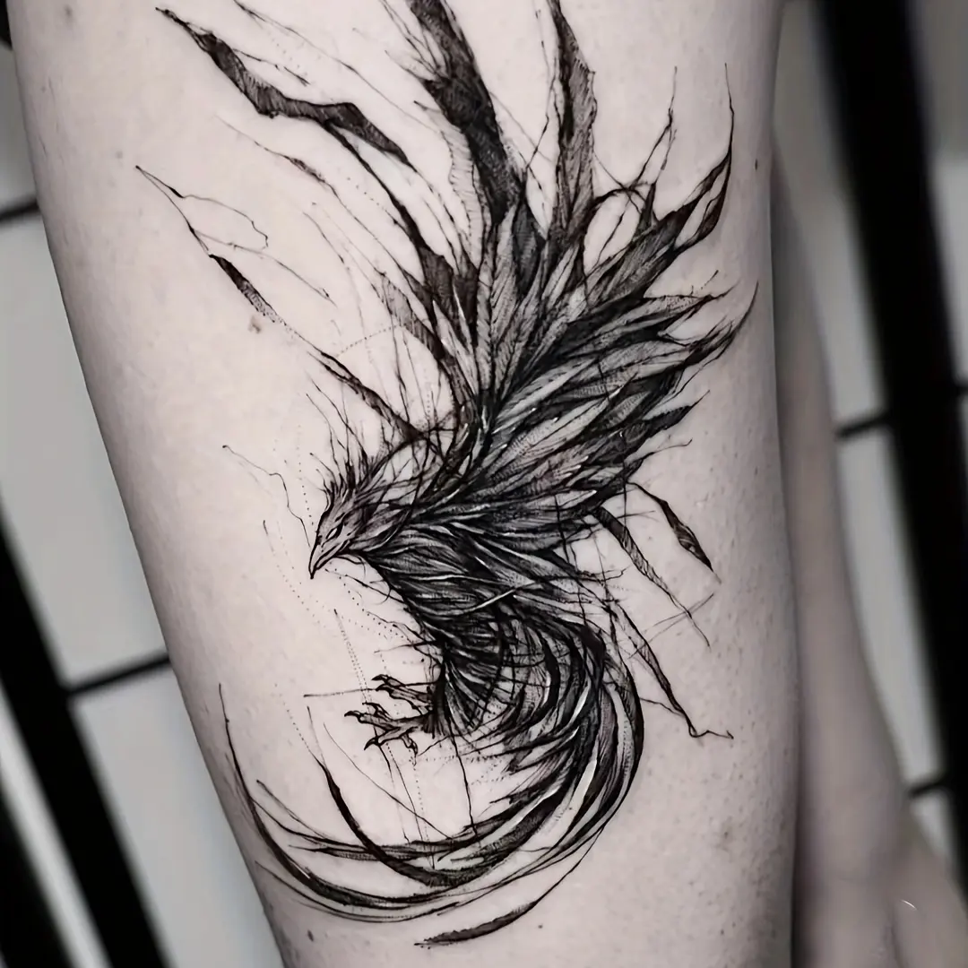 6 Large Herbal Tattoo Stickers, Containing 1 One Undead Bird Elements and 5 One Random Patterns, Lasting for 7-15 Days, Waterproof and Anti-Friction, Realistic Effect, Suitable for People Who Don't Want Tattoo Pain