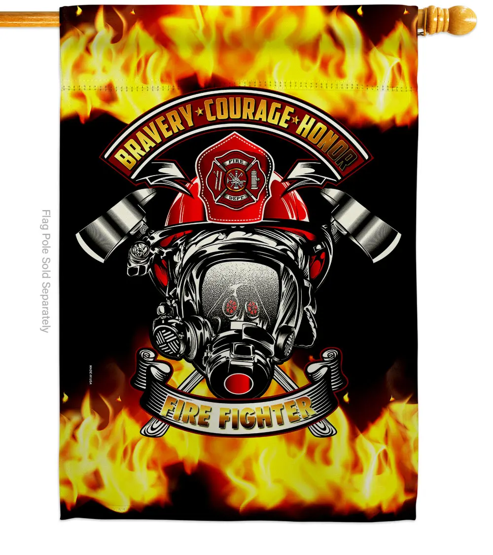 28 x 40 in. Bravery Firefighter House Flag with Armed Forces Double-Sided Decorative Vertical Flags Decoration Banner Garden Yard Gift