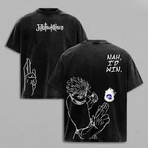 valentine shirts Gojo Satoru Tee Washed – Jujutsu Kaisen Execution Culling Game Prelude Vintage Oversized Heavy Cotton Anime Manga T-Shirt, Double Printed Retro Unisex Streetwear Graphic Top, Japanese Anime Merch for Sorcerer Fans