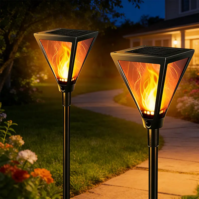 Besto Solar Flame Torch Garden Lights – 2-Pack, LED Flickering Dancing Flame, Dusk-to-Dawn, Black ABS, Outdoor