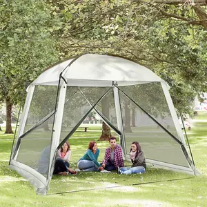 Greywick Screen House Room UV50+ Bug-Free Outdoor Mesh Tent, 6-8 Person Screen Room with 2 Zipper Doors, Ground Stakes, Guy Ropes & Carry Bag, Easy Setup for Patio Camping Backyard Picnic (10x10 / 12x12 ft, White)