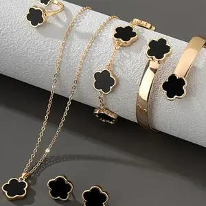 2025 Lucky Flower Design JewelrySet, Gifts for Her, Fashion Necklace &Ring & Bracelet & Farrings, CasualJewelry Set for Women, Trendy Allmatch & Exquisite Jewelry Set for Gift High Quality jewelryset