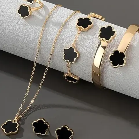 2026 Lucky Flower Design JewelrySet, Gifts for Her, Fashion Necklace &Ring & Bracelet & Farrings, CasualJewelry Set for Women, Trendy Allmatch & Exquisite Jewelry Set for Gift High Quality jewelryset