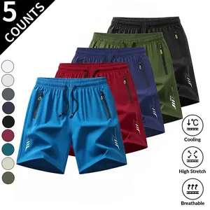 3-Pack/5-Pack Men’s Sports Quick-Dry Athletic Shorts With Zipper Pockets, Summer Ice Silk Beach Shorts, Ice-Sense Quick-Dry Sports Casual Shorts, Basketball Shorts Thin, Men's Clothing Reflective Strip Design, Menswear,Suitable For Running And Fitness. ou