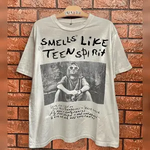 Vintage 90s Kurt Cobain Smells Like Teen Spirit Grunge Rock Legendary Memorial Photo T Shirt Vintage Band T Shirt U Weekend Wear Cotton Tee
