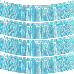 4 Packs Light Blue Fringe Tinsel Garlands, Blue Foil Hanging Tinsel Banners for Birthday Party,Parade Float Decor,Blue Hanging Streamers Backdrop for Graduation,Gender Reveal(40 Feet)