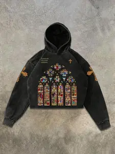 Men's Printed Hooded Short Sweatshirt, High Quality Pure Cotton Fabric, Trendy Summer Streetwear with Design Pattern