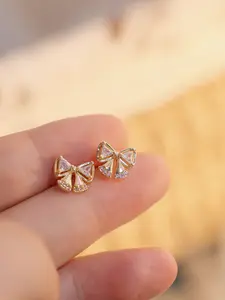 Elegant Bow Zircon Stud Earrings for Women, Vintage Brass Material, Perfect for Daily Wear, Parties, Gifts, Versatile Accessory
