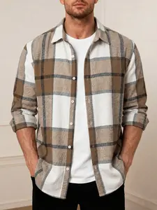 Men's Plaid Checked Flannel Button-Up Shirt, Long Sleeve, Soft Comfortable, Casual Loose Fit, All Seasons, Full Set Clothing, Casual Comfy Shirt