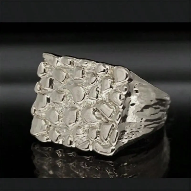 Men's Gold-Plated Nugget Geometric Square Ring - Bold Stylish Metal Coating Design, Zinc-Free Male Costume Jewelry, Engagement Wedding Accessory, Geometric Rings, Nugget Rings
