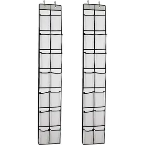 Over The Door Shoe Organizer 14 Large Mesh Pockets Hanging Shoe Rack for Closet Organizers and Storage White 2-pack
