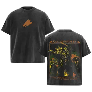 Warhammer 40K Salamander Space Marine Washed Graphic Tee Vintage Crewneck Shortsleeve Tshirt men gift Cotton Fabric Soft Menswear Casual streetwear