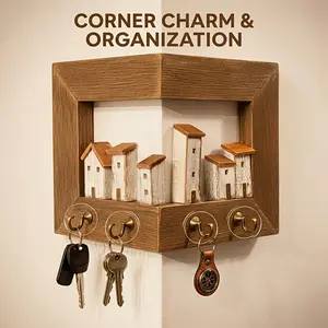 Rustic Wall Mounted Key Rack with 4 Hooks – Solid Wood Entryway Organiser, Farmhouse Style Hallway Storage for Keys, Jewellery & Crafts, Easy Installation Bedroom Wall Decor, Practical Home Gift