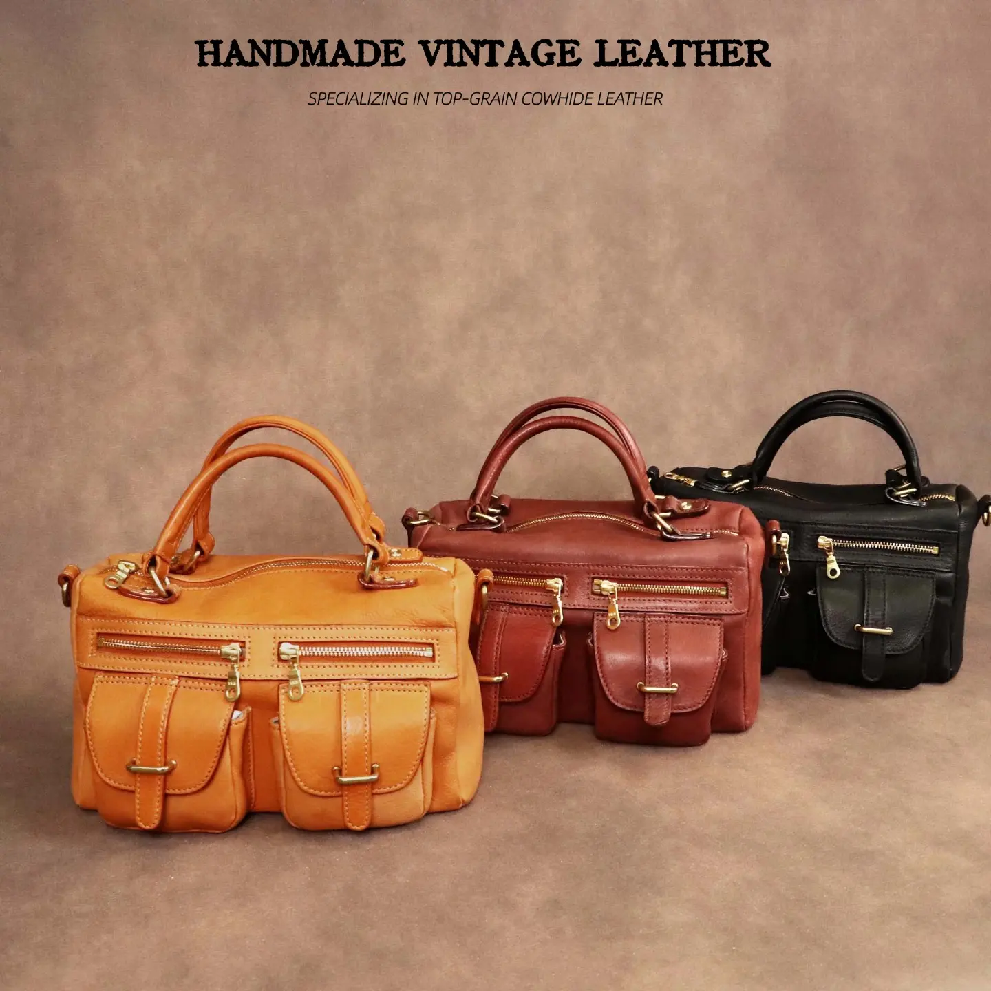 Top-Grain Washed Cowhide Handmade Leather Bag - Original Handmade Leather, Durable and Stylish Design(C2592#)