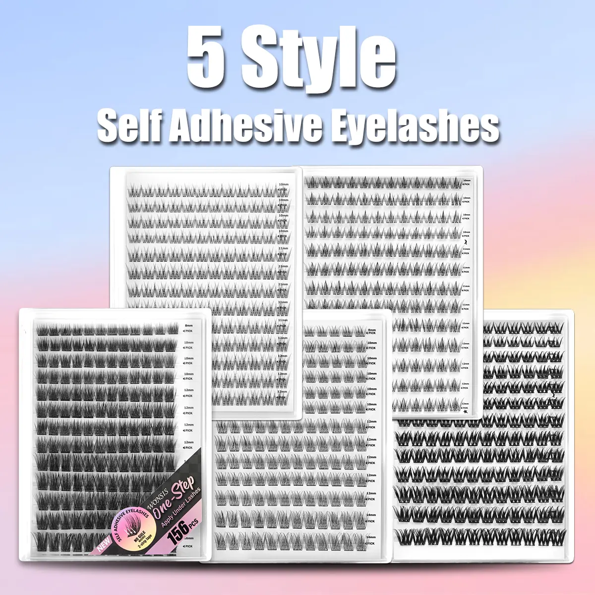 WONSIS Self-Adhesive Lash Clusters Kit, Pre-Glued False Eyelashes, No Glue Needed, DIY Eyelash Extensions, Invisible Tape, Easy-to-Apply Individual Lash Clusters, Natural Wispy Volume Manga Styles for Everyday Makeup