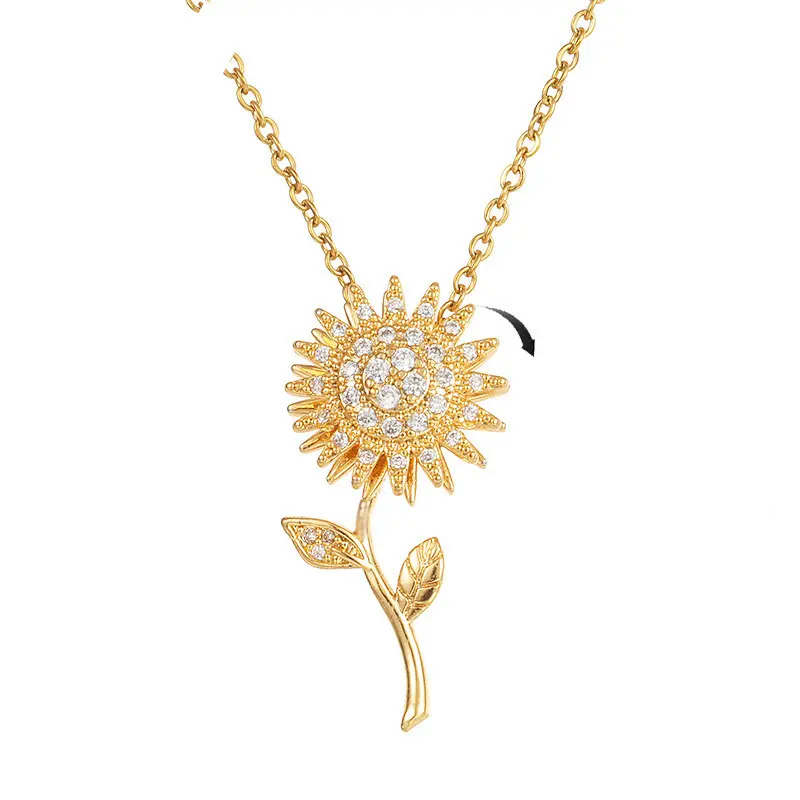 Spinning Sunflower Necklace for Women – A Calming and Relaxing Accessory Gift for Her, Birthday & Everyday Wear Rotating Sparkling