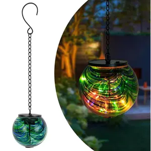 Solar  Lanterns Outdoor,  Solar Gazing Ball Lights, Color Changing Led Glass Globe Lights for Garden Yard Tree Party Decor, Green Swirl