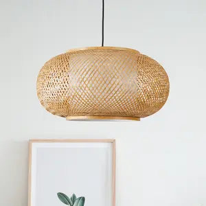Aeyee Bamboo Pendant Light Basket Weave Hanging Light, 1 Light Elegant Rattan Chandelier for Kitchen Island Nursery