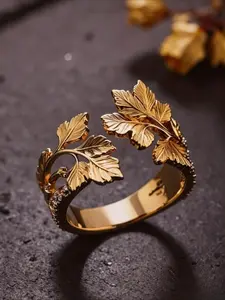 Vintage Bohemian Maple Leaf Design Ring, Adjustable Open Cubic Zirconia Ring, Unisex Fashion Jewelry, Elegant and Versatile, Fashionable Jewelry, Adjustable Rings