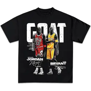 Goat MJ And Kb Bryant Casual Graphic Print Short Sleeve Crew Neck T-Shirt for Men Vintage Anime Acid Washed Retro Heart Hands USA Mexico Flag Unisex boxy fit shirt hood ville star labs Crewneck graphic tee