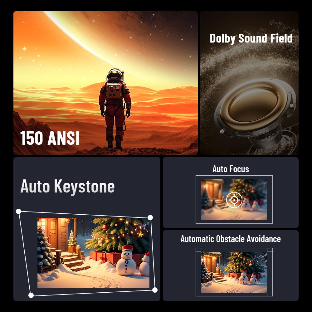 AMOVFILM 2026 Smart Mini Projector | 4K Support, Native 1080P HD, Built-in Netflix, WiFi & Bluetooth, Auto Keystone, 180° Rotation, Portable Home Theater