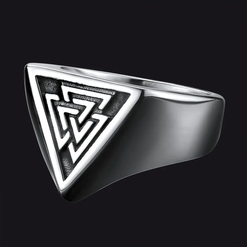 FaithHeart Stainless Steel Viking Valknut Signet Ring for Men/Women