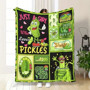 Ultra-Soft Flannel Throw Blanket with Cute Pickle Design - Versatile for Office, Sofa, and Outdoor Use, All-Season Comfort