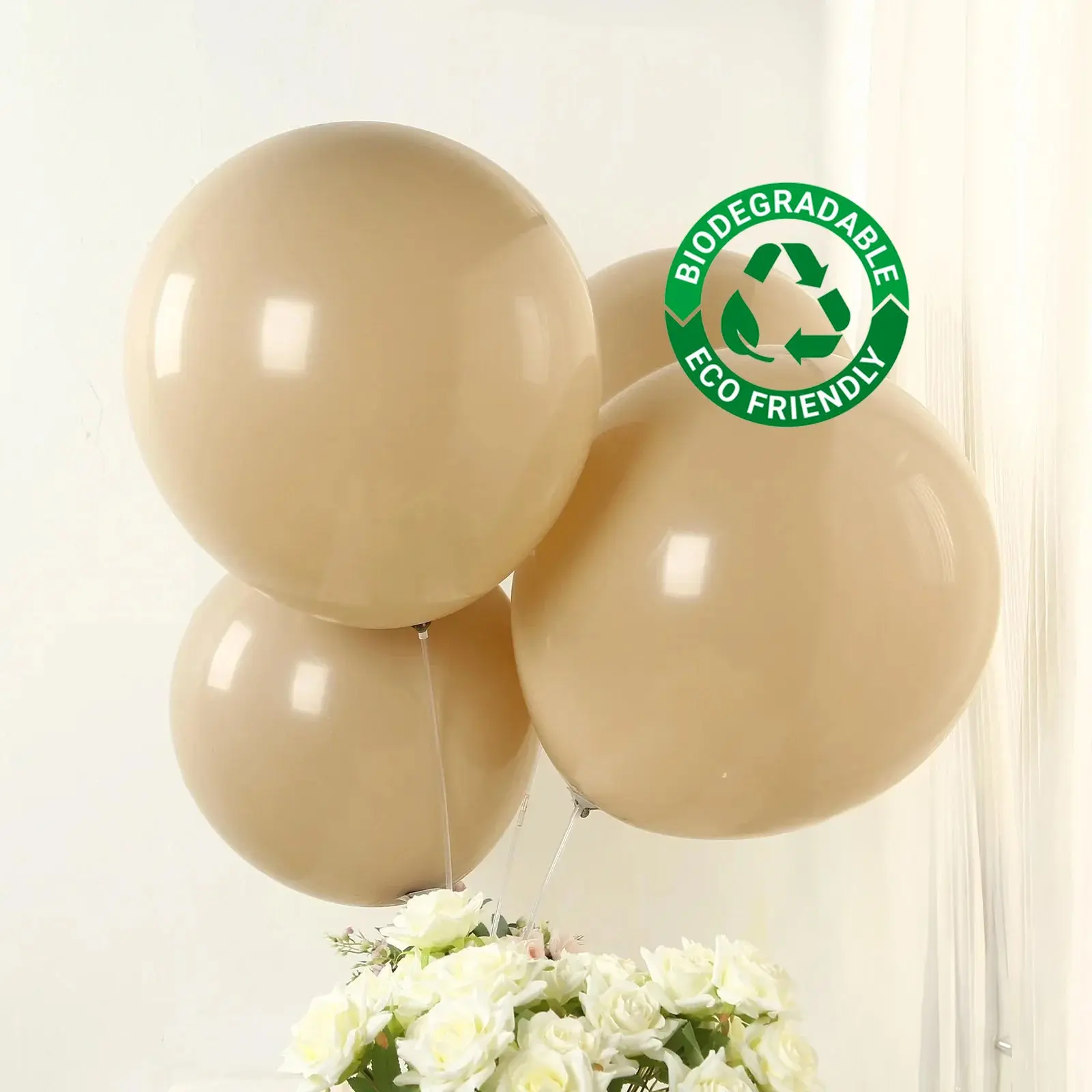18 in Matte Pastel Taupe Biodegradable Rubber Round Balloons, 10-Pack Thick Eco-Friendly Festive Decor for Birthday Party, Wedding Hanging & Balloon Arrangements