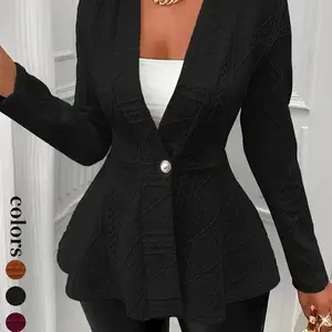 Women's Textured Button Front Blazer, Elegant Long Sleeve Slim Outerwear for Fall & Winter, Ladies Clothes for Work Office Business, Womenswear??gift??
