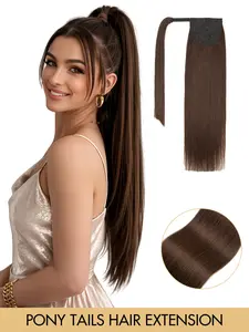 Long Straight Ponytail Extensions – Real Human Hair, Wrap-Around Clip-In, Natural Color, Volumizing, Instant Wear, Durable & Re-Stylable, Easy to Wear for Daily Use, Parties, Concerts, Cosplay, Y2K, Goth, Fairy, Mermaid & Holiday Styles