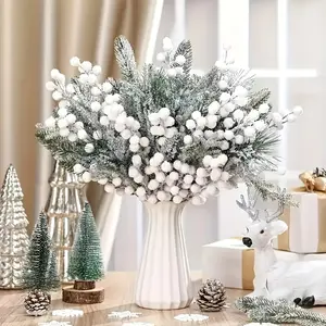 20-Piece Winter Frost Artificial Berries Pine Branches, Artificial Plants, Artificial Flowers, Perfect for Christmas Valentine Thanksgiving Decorations DIY Wreaths Trees Home Outdoor Festive Arrangements