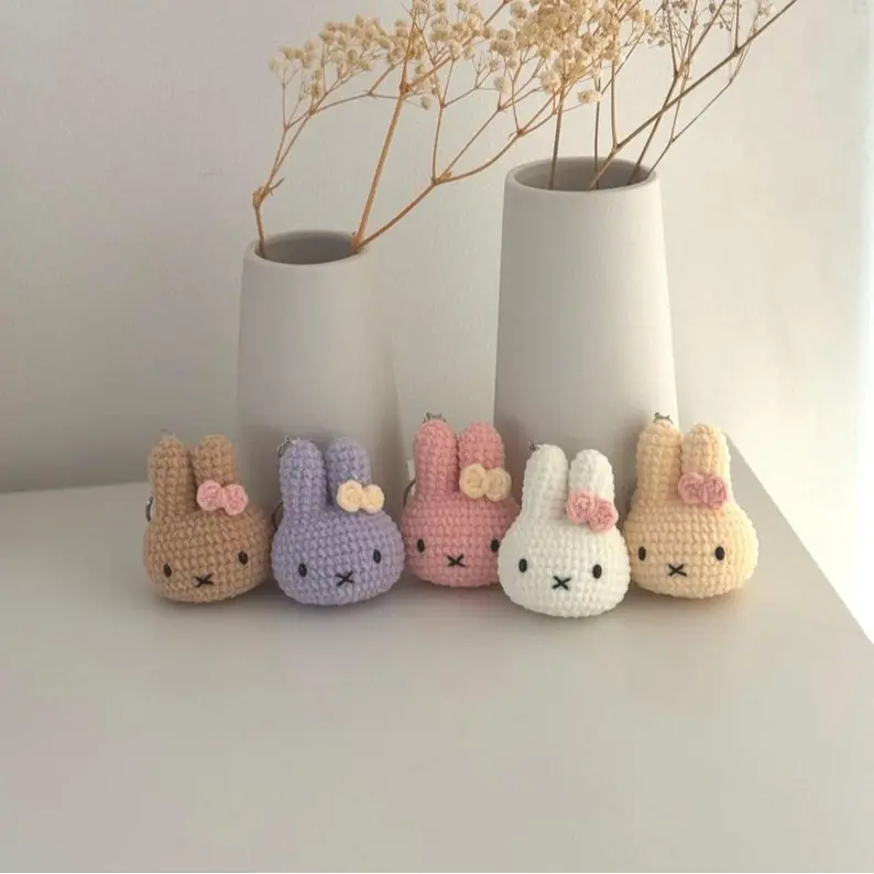 Handmade Crochet Miffy Bow Plush Keychain