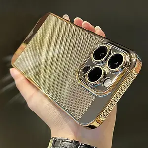 Glossy Plating Cool Feel Hard Back Covers For iPhone14 16 15 13 12 11 Pro Max 15 Plus Lens Protection Film Grid Phone Shell Case Protective Protector