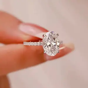 Four-claw Pigeon Egg-shaped Moissanite Halo Ring for Women with adjustable band 8CT 10*14MM D VVS1 Stackable 18K Gold Plated Lab-Created Hypoallergenic Wedding Engagement Anniversary Gift For MOM For GF Fine Jewelry