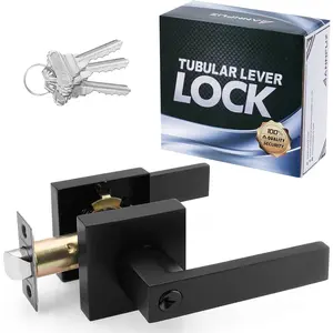 Entry Door Handle Lock with ,Interior Front Door Lever Set with Turn-Thumb Locking,Not Keyed Alike Reversible Door Knob for Right Left Side,for Entrance,Bedrooms,Bathroom,Matte Black