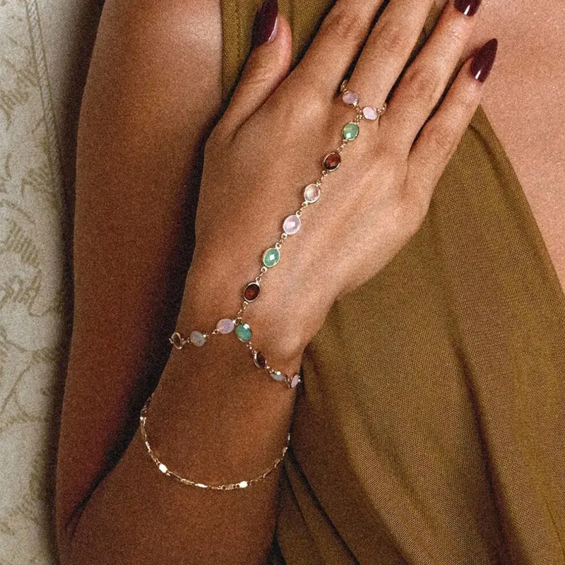 1pc Fashionable Colored Resin Double-layer Chain Finger Bracelet with Elegant Temperament for Women's Parties and Vacations, Exquisite Bracelet Gift, Bohemian Bracelets, Boho Style Bracelet, Hand Chain, Bracelets Jewelry, Double Layered Bracelets