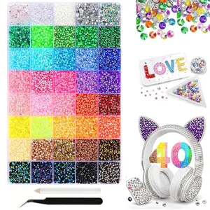 {Summervibes} 32000Pcs Resin Jelly Rhinestones for Crafting Bedazzling Multicolor 3mm Flatback Gems for Crafs Clothing Clothes Tumblers Shoes Nails Flat Back Mixed Color Bulk Bedazzler Kit Jewels with Gifted Tools and Tweezers Shimmer Colorful