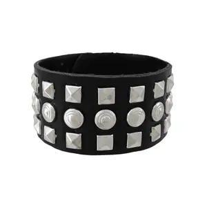 8.75in Black Vinyl Studded Wristband - Pyramid Studs for Bold Style