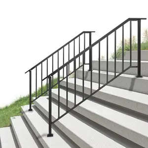 Cxforste Hand Rails for Outdoor Steps, 4-5 Step Handrail Stair Railing Kit with Risers, Wrought Iron Outdoor Handrails for Exterior Steps, Black Stair Handrail, Concrete & Deck & Porch Railing