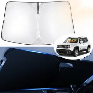 Canvcle Windshield Sun Shade for 2015-2024 Jeep Renegade Foldable Sun Visor Protector Blocks UV Rays Keeps Car Cooler Double Thickness 240T Reflective Polyester