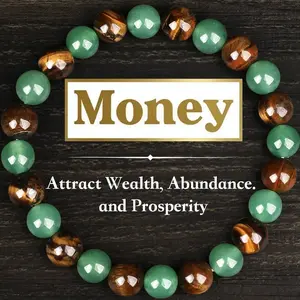 1pc Money Attraction Bracelet aesthetic with Green Aventurine & Tiger Eye - blue friendship bracelet beaded jewelry protection bracelet encouragement gift fashion artificial bracelet of the day Colorblock Beaded Crystal Bracelet handmade Christmas Gift