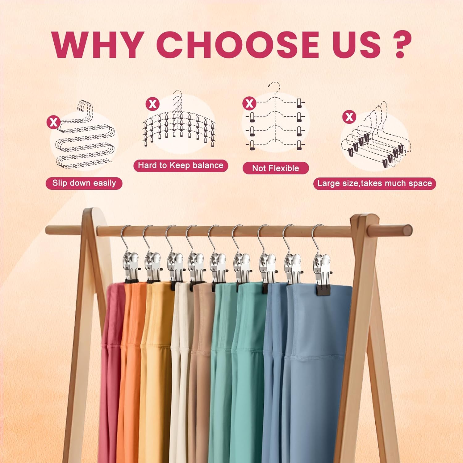 20 Pack Space Saving Pants Hangers with Clips, Multifunctional Closet Organizer for Hanging Leggings, Yoga Pants, Jeans, Shorts, Skirts and Hats blade stand door