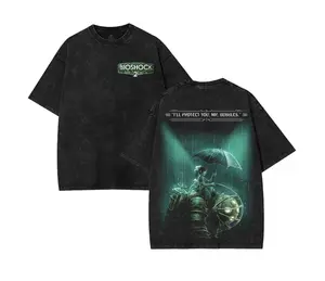 BioShock 2 Would You Kindly Big Daddy Washed Tshirt, Vintage Washed Oversize Graphic T-Shirt, Gamer Streetwear Unisex Top graphic tee unisex heavyweight Menswear