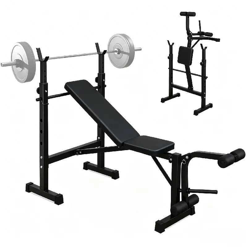 Dufominc Foldable Heavy-Duty Olympic Weight Bench Press with Adjustable Squat Rack - Triangle Frame, Multi-Level, Functional Strength Equipment, Space-Saving Home Gym Station, Exercise Fitness Equipment, Easy Storage for Small Garages & Apartments, Unisex