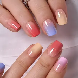 Vibrant Colorful Gradient Press-On Nails | CurvLife Nail | 24pcs Short Oval Fake Nails | Glossy Finish with Soft Blend & Lively Tones | Easy to Apply, Comfort Guaranteed & Long-lasting | Perfect for Parties, Music Festivals, Art Exhibits & Fun Occasions