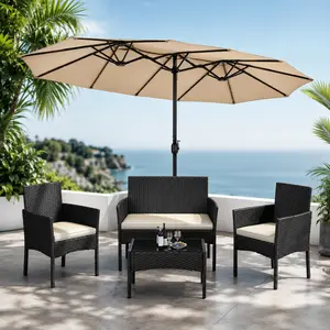 Costoffs 4 Piece Rattan Patio Furniture Set Wicker Conversation Set with Soft Cushion Glass Table Outdoor Furniture for Backyard Porch Garden Poolside Balcony