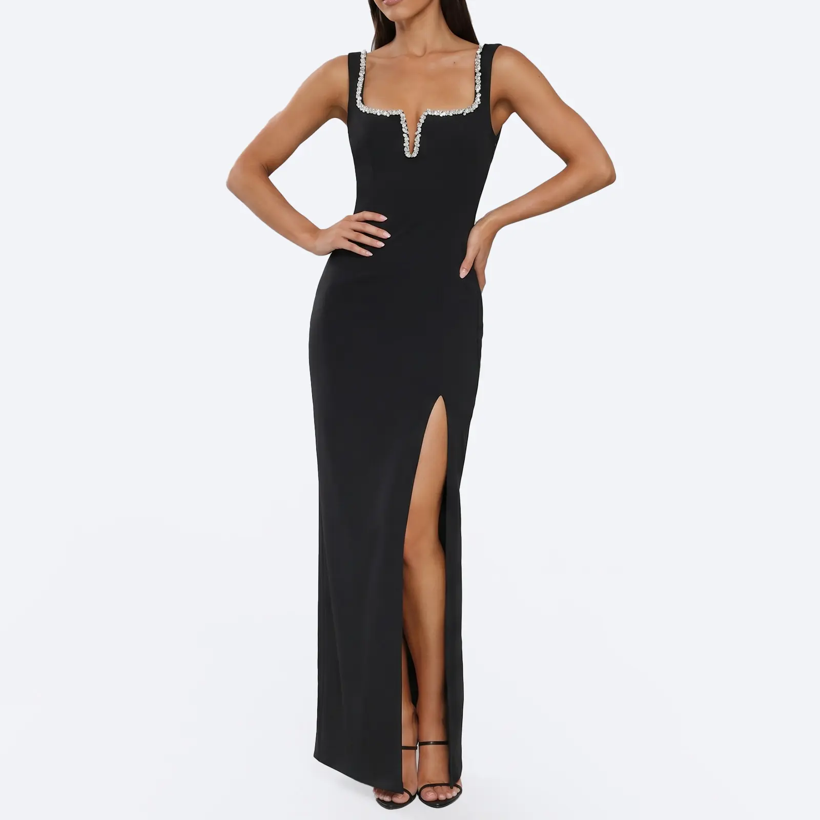 Hello Molly Exotic Soirée Maxi Dress Elegant Split Evening Gown Black